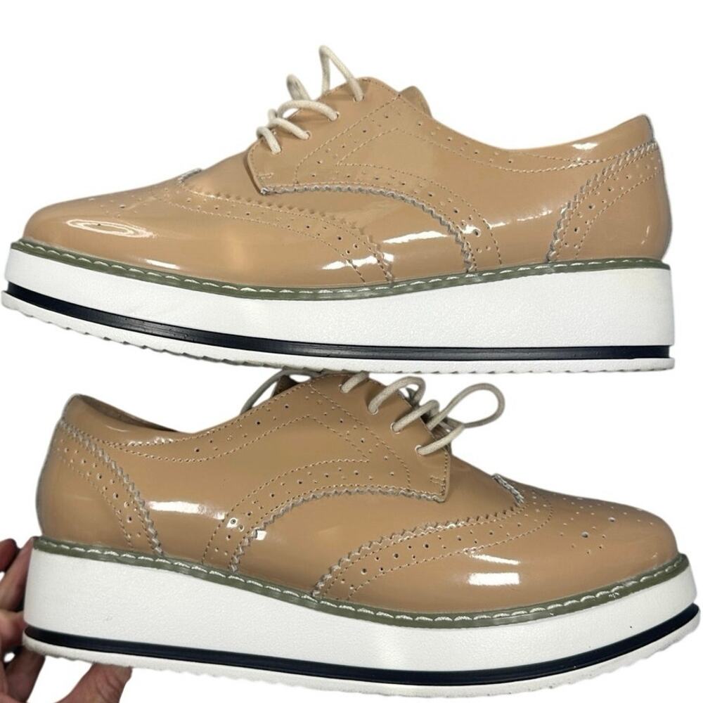 Patent Nude Wingtip Brogue Oxford Platform Sneaker 42